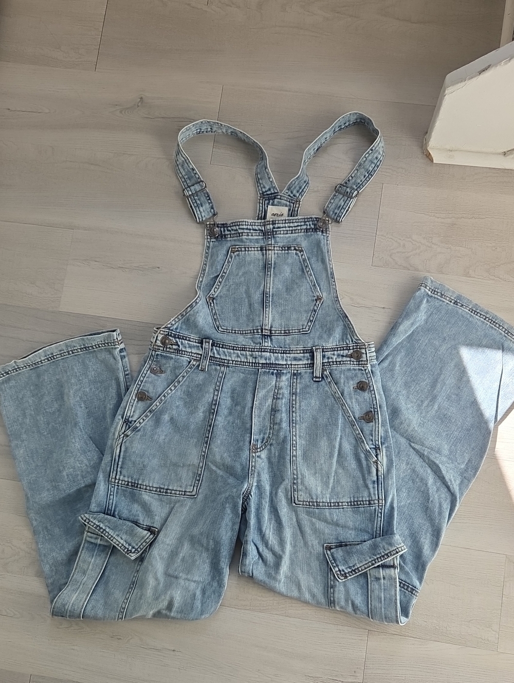 Aerie Overalls, Light Wash Denim - Size S